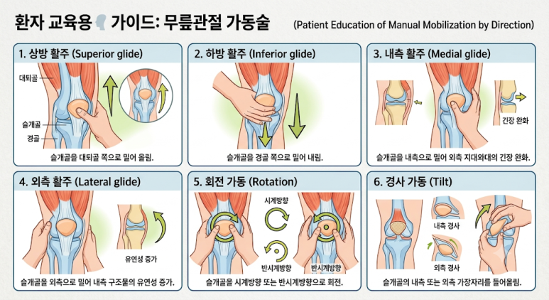 슬개골 가동성 운동(Patellar Mobility Exercise) 가이드 일러스트