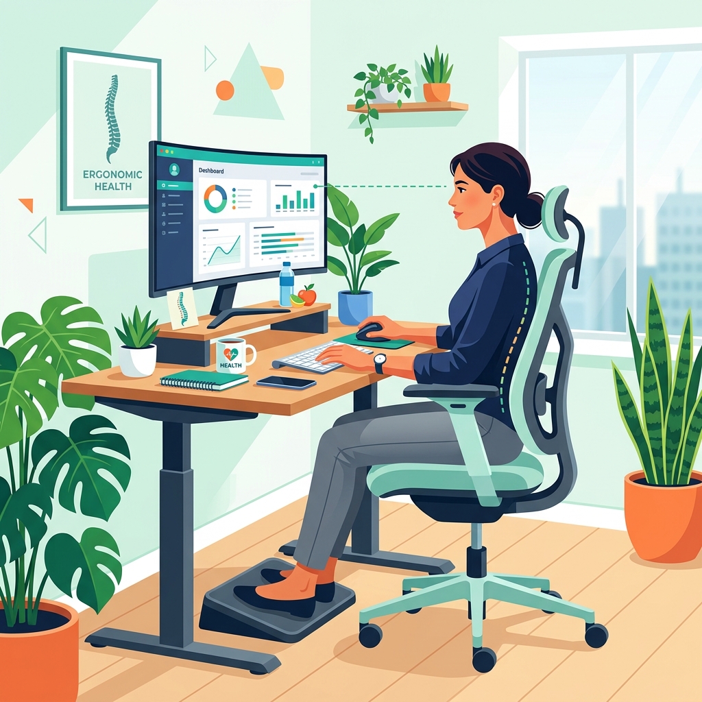 바른 자세로 일하는 사람의 모습
