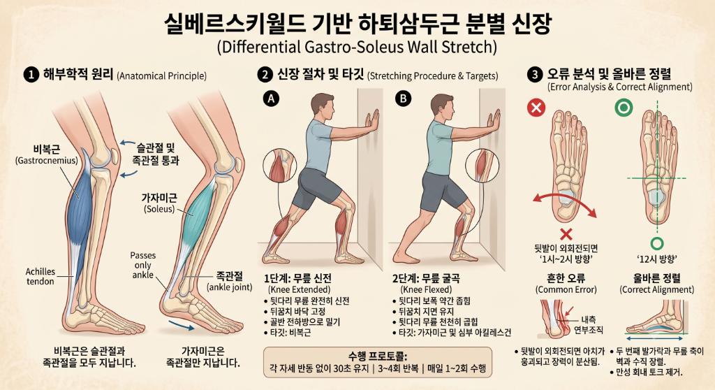 실베르스키월드 기반 하퇴삼두근 분별 신장 (Differential Gastro-Soleus Wall Stretch) 환자 안내 가이드