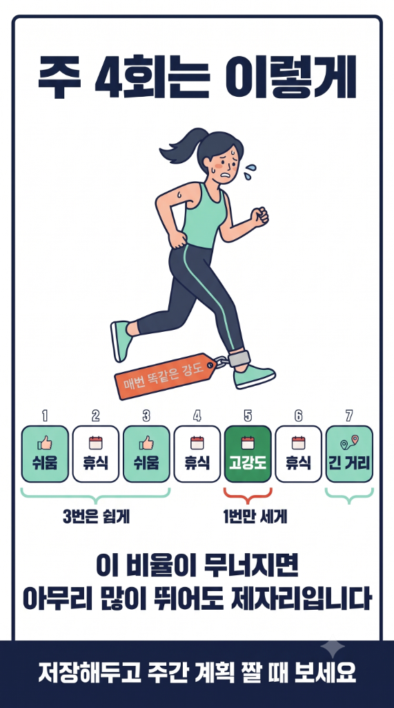 주 4회 달리기 추천 스케줄 인포그래픽